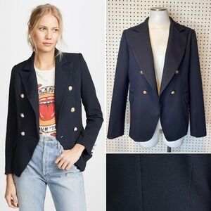 Lioness | Navy Blue Palermo Blazer Gold Crest Button Double Breasted Jacket Sz.M